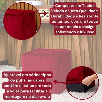 Imagem de Capa de Puff Quadrado Avulsa Lisa Ajustável com Elástico em Tecido Veludo Suede Decoração Banquinho Pufe Luxo Para Sala Quarto