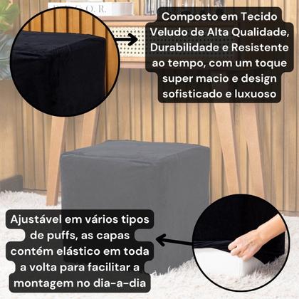 Imagem de Capa de Puff Quadrado Avulsa Lisa Ajustável com Elástico em Tecido Veludo Suede Decoração Banquinho Pufe Luxo Para Sala Quarto