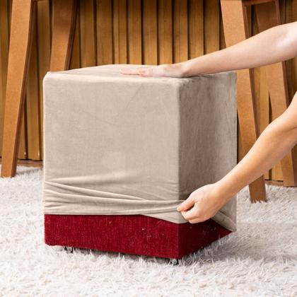 Imagem de Capa de Puff Quadrado Avulsa Lisa Ajustável com Elástico Tecido Veludo Suede Decoração Banquinho Luxo Para Sala Quarto
