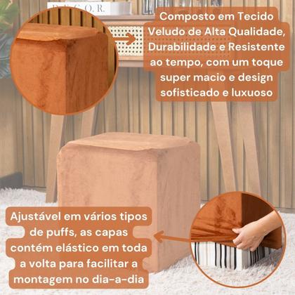 Imagem de Capa de Puff Quadrado Avulsa Lisa Ajustável com Elástico Tecido Veludo Suede Decoração Banquinho Luxo Para Sala Quarto