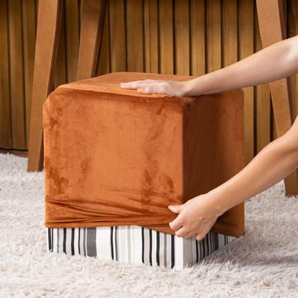 Imagem de Capa de Puff Quadrado Avulsa Lisa Ajustável com Elástico Tecido Veludo Suede Decoração Banquinho Luxo Para Sala Quarto