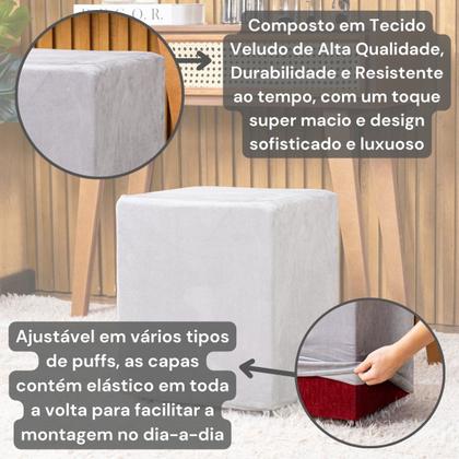 Imagem de Capa de Puff Quadrado Avulsa Lisa Ajustável com Elástico Tecido Veludo Suede Decoração Banquinho Luxo Para Sala Quarto
