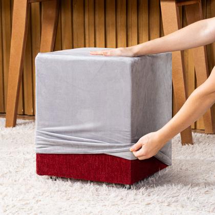 Imagem de Capa de Puff Quadrado Avulsa Lisa Ajustável com Elástico Tecido Veludo Suede Decoração Banquinho Luxo Para Sala Quarto