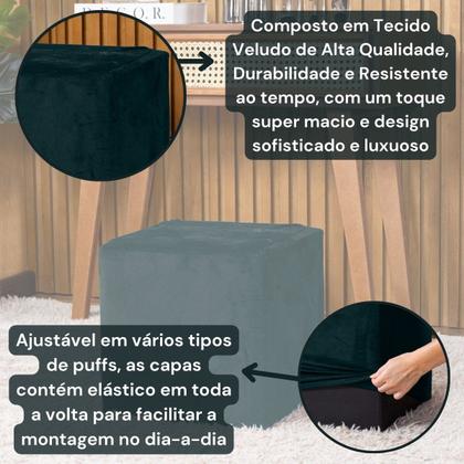 Imagem de Capa de Puff Quadrado Avulsa Lisa Ajustável com Elástico Tecido Veludo Suede Decoração Banquinho Luxo Para Sala Quarto