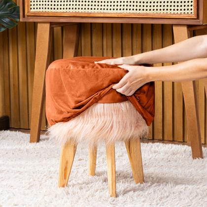 Imagem de Capa de Puff Redondo Médio Avulsa Lisa Ajustável com Elástico em Tecido Veludo Suede Decoração Banquinho Pufe Luxo Para Sala Quarto