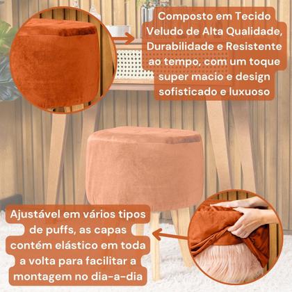 Imagem de Capa de Puff Redondo Médio Avulsa Lisa Ajustável com Elástico em Tecido Veludo Suede Decoração Banquinho Pufe Luxo Para Sala Quarto