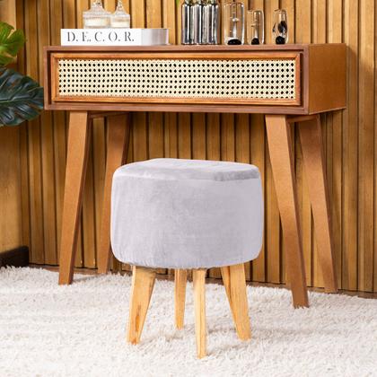 Imagem de Capa de Puff Redondo Médio Avulsa Lisa Ajustável com Elástico em Tecido Veludo Suede Decoração Banquinho Pufe Luxo Para Sala Quarto