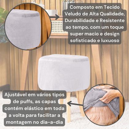 Imagem de Capa de Puff Redondo Médio Avulsa Lisa Ajustável com Elástico em Tecido Veludo Suede Decoração Banquinho Pufe Luxo Para Sala Quarto