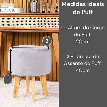 Imagem de Capa de Puff Redondo Médio Avulsa Lisa Ajustável com Elástico em Tecido Veludo Suede Decoração Banquinho Pufe Luxo Para Sala Quarto