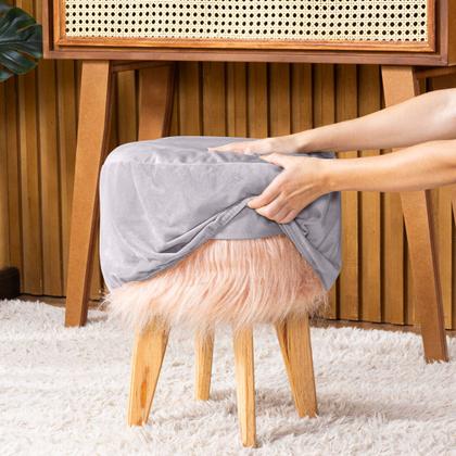 Imagem de Capa de Puff Redondo Médio Avulsa Lisa Ajustável com Elástico em Tecido Veludo Suede Decoração Banquinho Pufe Luxo Para Sala Quarto