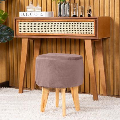 Imagem de Capa de Puff Redondo Médio Avulsa Lisa Ajustável com Elástico em Tecido Veludo Suede Decoração Banquinho Pufe Luxo Para Sala Quarto