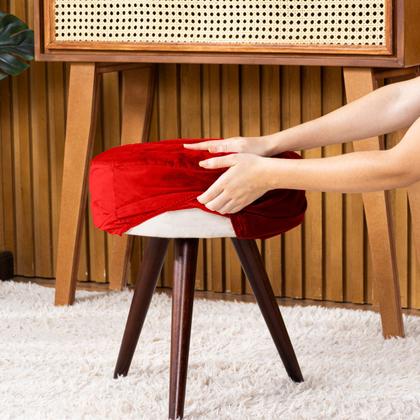 Imagem de Capa de Puff Redondo Pequeno Avulsa Lisa Ajustável com Elástico - Tecido Veludo Decoração Banquinho Para Sala Quarto