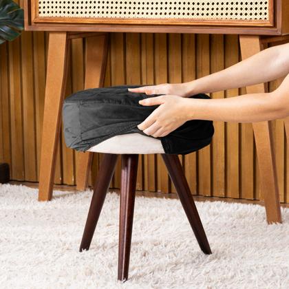 Imagem de Capa de Puff Redondo Pequeno Avulsa Lisa Ajustável com Elástico - Tecido Veludo Decoração Banquinho Para Sala Quarto