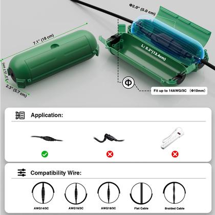 Imagem de Capa de segurança do cabo de extensão Flemoon IP44 impermeável verde