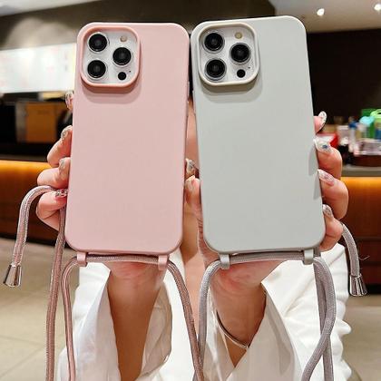 Imagem de Capa de Silicone Fosco com Cordão para iPhone - À Prova de Choque
