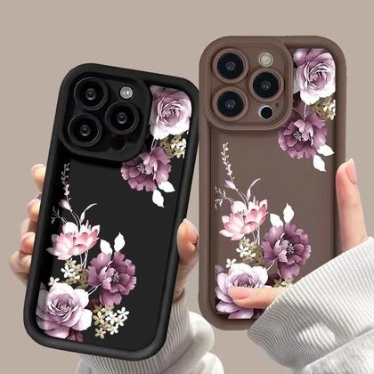 Imagem de Capa De Silicone Macia Com Estampa De Peônia Roxa Para iPhone 16 pro Max 17 Air 11 12 13 14 15 16