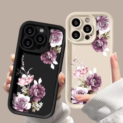 Imagem de Capa De Silicone Macia Com Estampa De Peônia Roxa Para iPhone 16 pro Max 17 Air 11 12 13 14 15 16