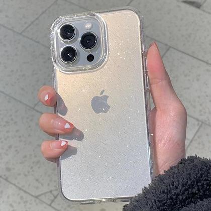 Imagem de Capa de Silicone Transparente com Glitter para iPhone 16/15/14/13/12/11 - Pro Max, X, XS Max, XR, 7, 8 Plus