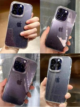 Imagem de Capa de Silicone Transparente com Glitter para iPhone 16/15/14/13/12/11 - Pro Max, X, XS Max, XR, 7, 8 Plus