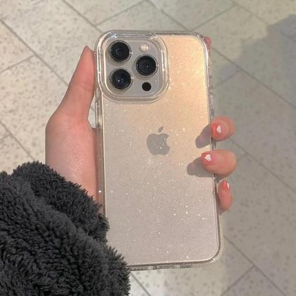 Imagem de Capa de Silicone Transparente com Glitter para iPhone 16/15/14/13/12/11 - Pro Max, X, XS Max, XR, 7, 8 Plus