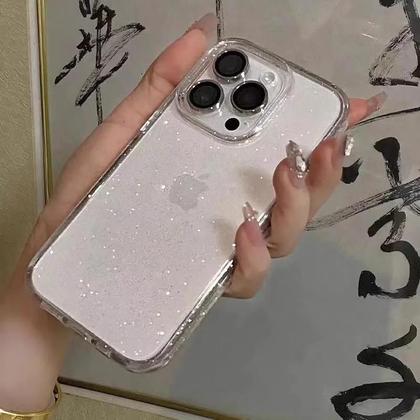 Imagem de Capa de Silicone Transparente com Glitter para iPhone 16/15/14/13/12/11 - Pro Max, X, XS Max, XR, 7, 8 Plus