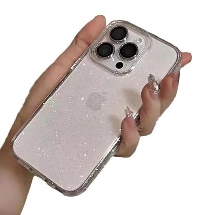 Imagem de Capa de Silicone Transparente com Glitter para iPhone 16/15/14/13/12/11 - Pro Max, X, XS Max, XR, 7, 8 Plus