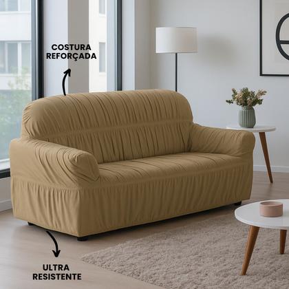 Imagem de Capa de Sofá 2 e 3 Lugares Elasticada Malha Gel 28 Elásticos Avelã