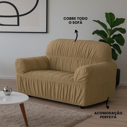 Imagem de Capa de Sofá 2 e 3 Lugares Elasticada Malha Gel 28 Elásticos Avelã