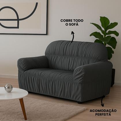 Imagem de Capa de Sofá 2 e 3 Lugares Elasticada Malha Gel 28 Elásticos Cinza