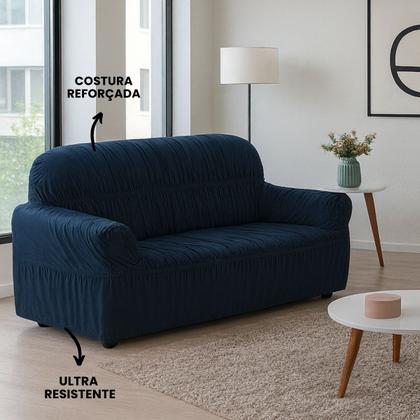 Imagem de Capa de Sofá 2 e 3 Lugares Elasticada Malha Gel 28 Elásticos Marinho