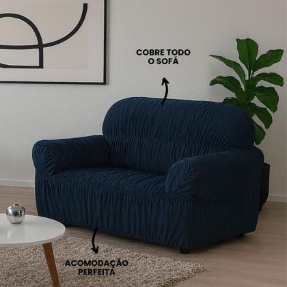 Imagem de Capa de Sofá 2 e 3 Lugares Elasticada Malha Gel 28 Elásticos Marinho