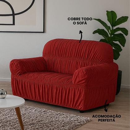 Imagem de Capa de Sofá 2 e 3 Lugares Elasticada Malha Gel 28 Elásticos Vermelho
