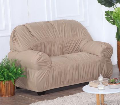 Imagem de Capa de Sofá 2 e 3 Lugares King Retrô Elasticada Malha Gel Avelã Bege