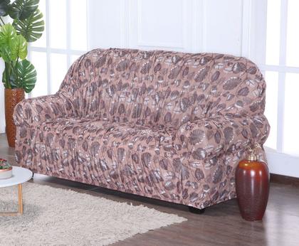 Imagem de Capa de Sofá 2 e 3 Lugares King Retrô Elasticada Malha Gel Estampa 5 Folhas Marrom