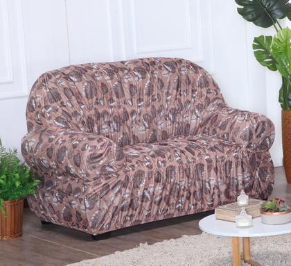 Imagem de Capa de Sofá 2 e 3 Lugares King Retrô Elasticada Malha Gel Estampa 5 Folhas Marrom