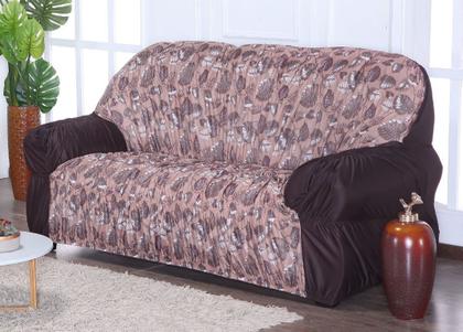 Imagem de Capa de Sofá 2 e 3 Lugares King Retrô Elasticada Malha Gel Mista 5 Folhas Marrom