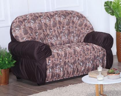 Imagem de Capa de Sofá 2 e 3 Lugares King Retrô Elasticada Malha Gel Mista 5 Folhas Marrom