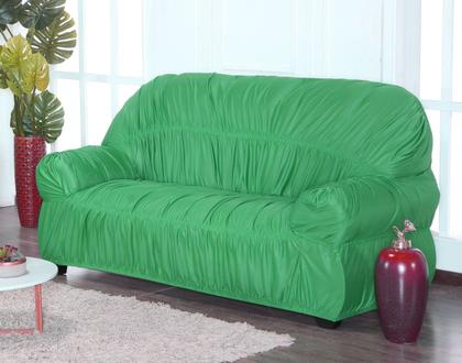 Imagem de Capa de Sofá 2 e 3 Lugares King Retrô Elasticada Malha Gel Verde