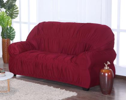 Imagem de Capa de Sofá 2 e 3 Lugares King Retrô Elasticada Malha Gel Vinho Marsala