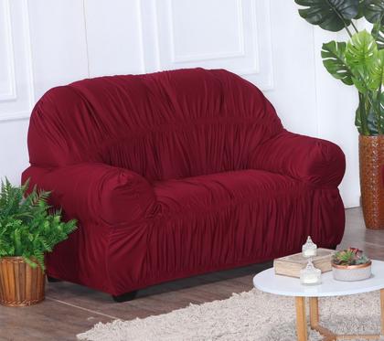 Imagem de Capa de Sofá 2 e 3 Lugares King Retrô Elasticada Malha Gel Vinho Marsala