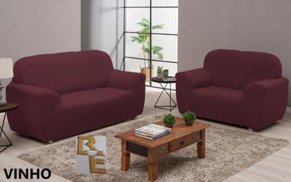Imagem de Capa De Sofá Coladinha 2 E 3 Lugares Lisa Com Elástico Mais Fixador Malha Lisa