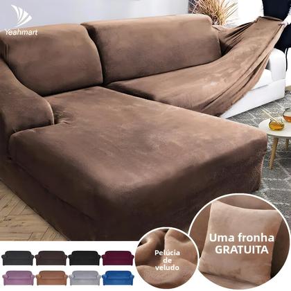 Imagem de Capa De Sofá De Veludo Elástica Grossa E Aconchegante Para Sofá De 1/2/3/4 Lugares Em Forma De L