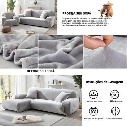 Imagem de Capa De Sofá De Veludo Elástica Grossa E Aconchegante Para Sofá De 1/2/3/4 Lugares Em Forma De L