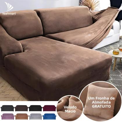 Imagem de Capa De Sofá De Veludo Elástica Grossa E Aconchegante Para Sofá De 1/2/3/4 Lugares Em Forma De L