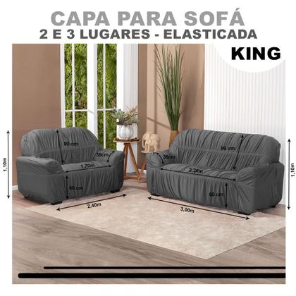 Imagem de Capa De Sofá Elasticada King 3 E 2 Lugares Sala Malha Gel Grande Chumbo