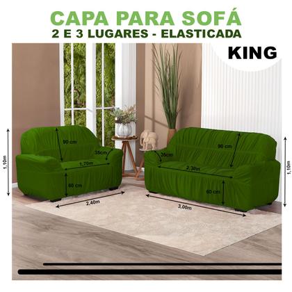 Imagem de Capa De Sofá Elasticada King 3 E 2 Lugares Sala Malha Gel Grande Verde Oliva