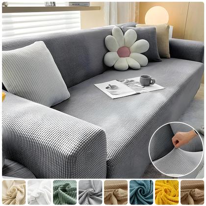 Imagem de Capa de Sofá Jacquard Elástica - Lavável, Cor Sólida, para Sofás em Formato de L (1, 2, 3, 4 ou 5 Lugares)