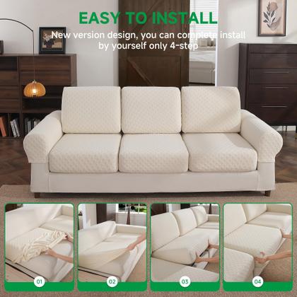 Imagem de Capa de sofá OHSIO Stretch Sofa, macia, lavável, 2 lugares, marfim