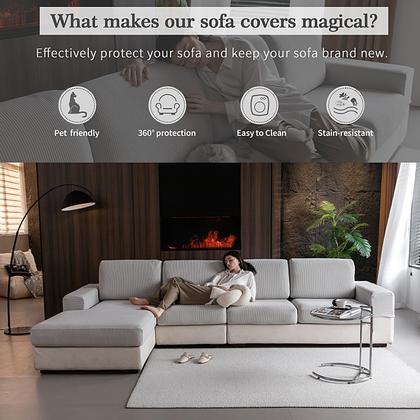 Imagem de Capa de sofá secional OHSIO resistente ao desgaste, elástica, cinza claro