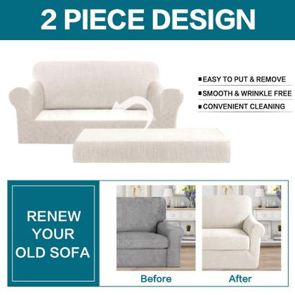 Imagem de Capa de sofá turquesa elástica de 2 peças para 2 almofadas